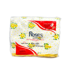 Charles D Owen Yellow Roses Satin Trim Non Allergenic Full/Twin Blanket 72"x90"